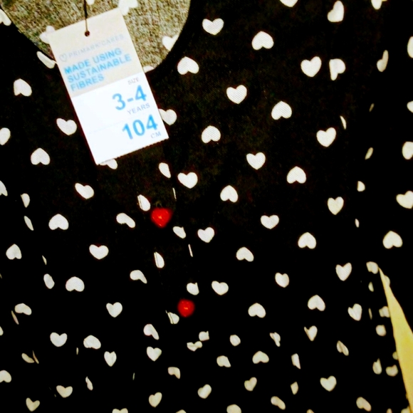 Primark-NWT- BLACK GIRLS DRESS WHITE HEARTS & 2PK NWT-TIGHTS - Picture 3 of 8